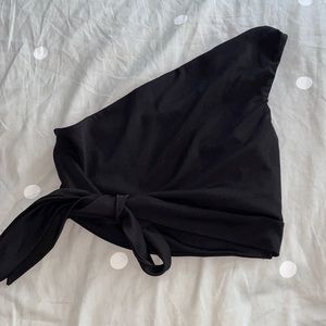 Black one shoulder crop top with the tie on the side